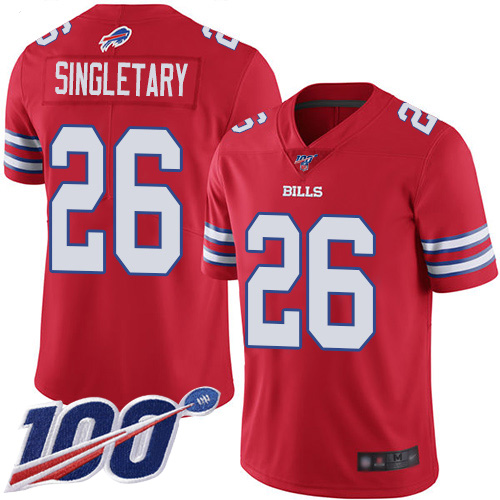 Men Buffalo Bills 26 Devin Singletary Limited Red Rush Vapor Untouchable 100th Season NFL Jersey